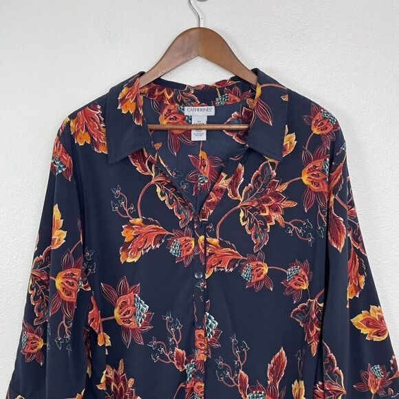 Catherines Button Up Shirt Top Womens Plus Size 2X Blue Floral Print 3/4 Sleeve - Picture 3 of 7